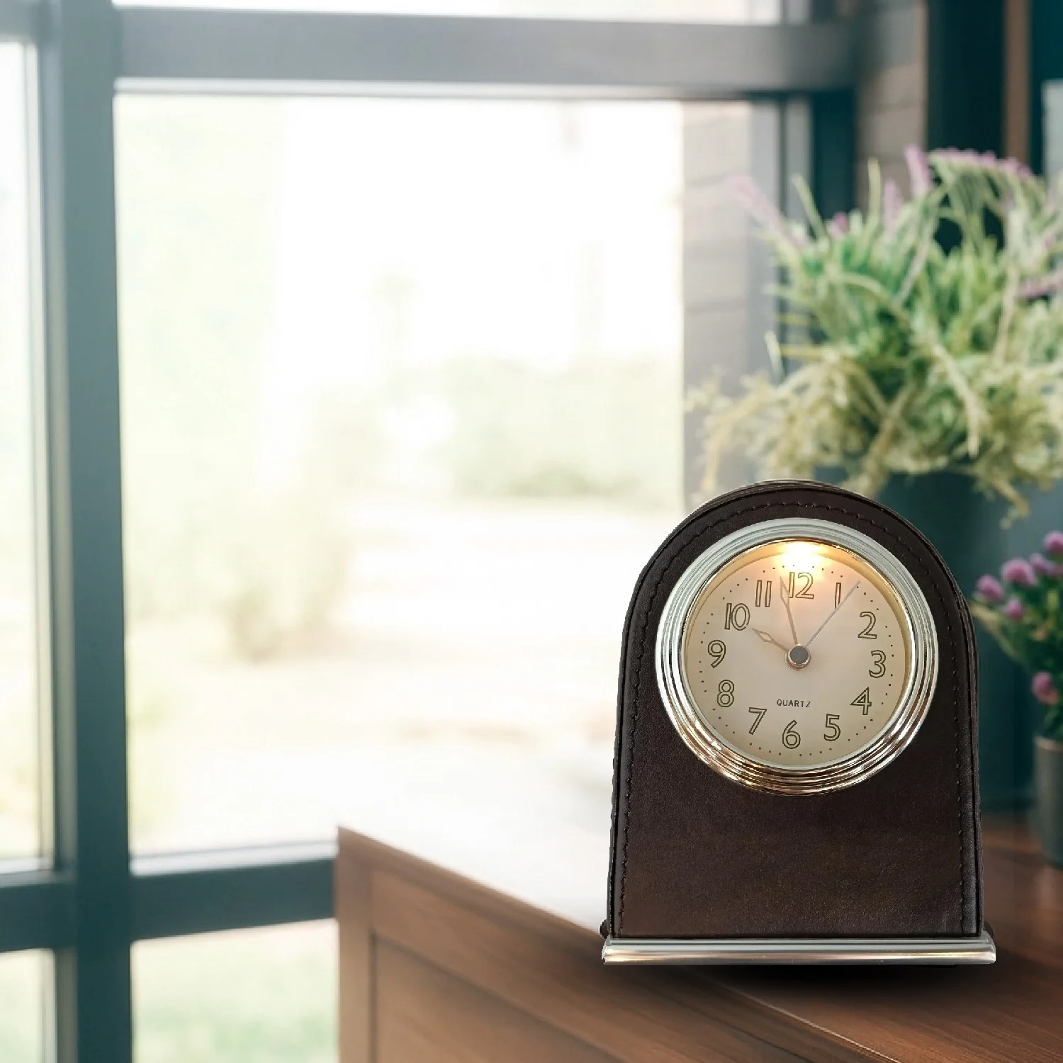 Leather Alarm Clock Mute Movement Hotel Table Desktop Decoration Bell with Light Battery Perfect Home and Office Decor - Image 5