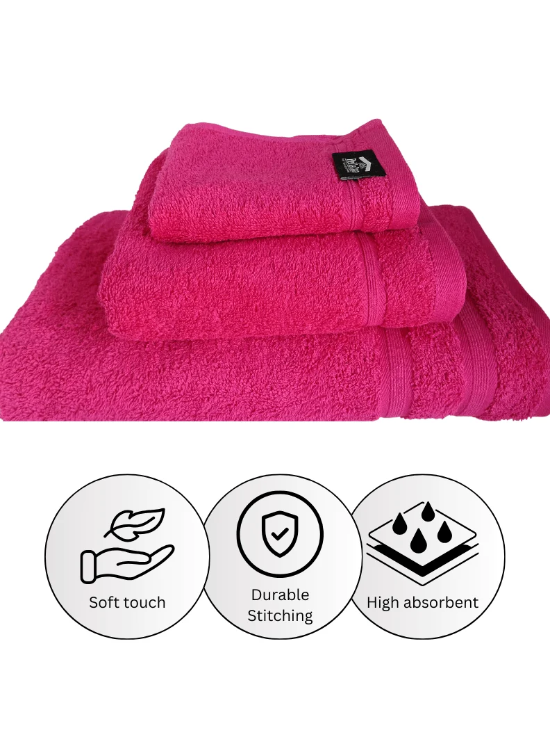 Bella Casa - 3 pc Luxury Towel Set, 100% Premium Cotton, 630 GSM, Ultra Soft and Highly Absorbent, Expertly Woven for Durability, Hotel & Spa Quality Towels, 1 Bath Towel 70X150, 1 Hand Towel 50X80cm, 1 Face Towel 30X30cm, Pink - Image 3