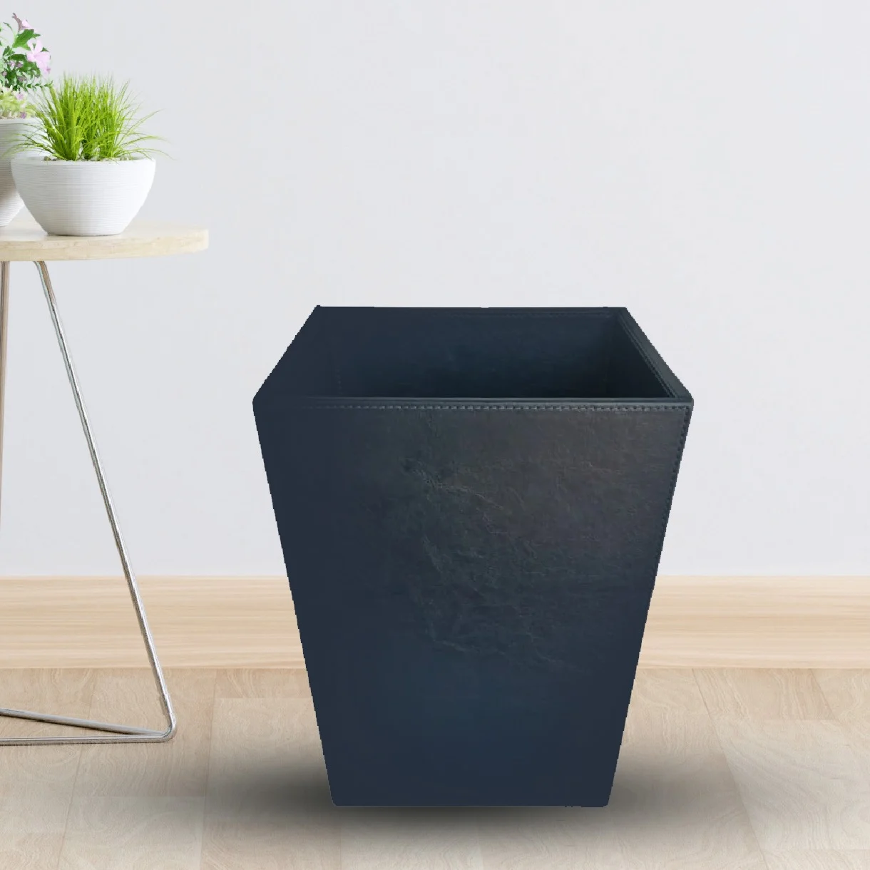 Pearl Coast Classic Leather Trash Cans Waste Paper Basket, Storage Bin for Bathroom, Kitchen, Office and High Class Hotel (BLUE) 28x18 cm - Image 2