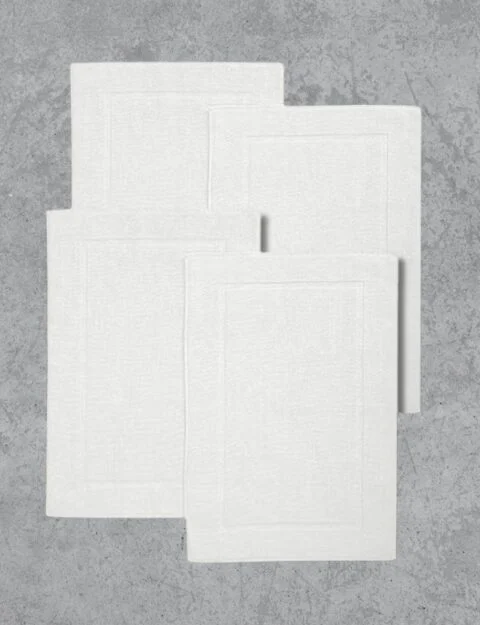 Premium Cotton Bath Mat 50x80cm – 860 GSM, Framed Border Design – White Pack of  4