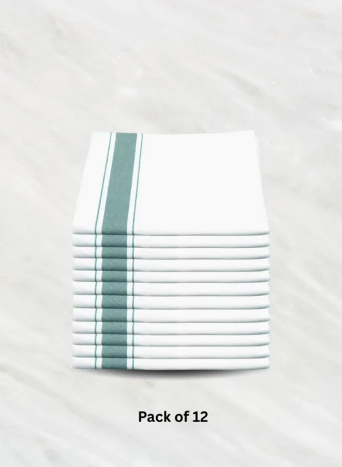Soft Linen Wiping Cloth, White with Green stripe (50x70 cm) | pack of (number) Pack of 12