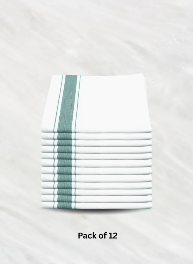 Soft Linen Wiping Cloth, White with Green stripe (50x70 cm) | pack of (number) Pack of 12