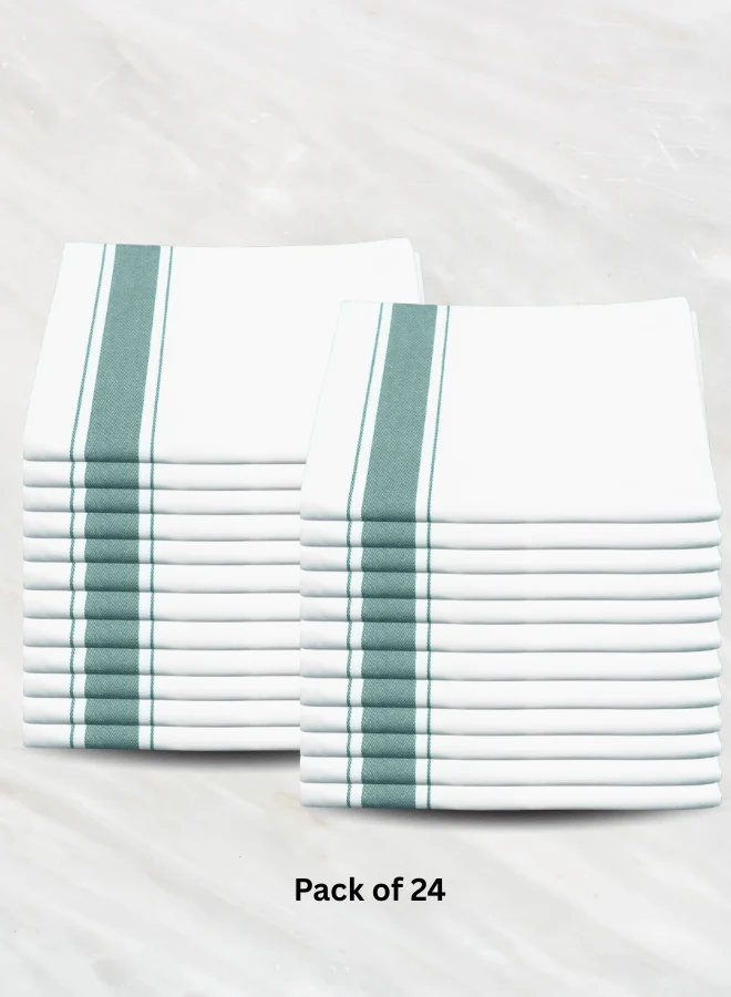 Soft Linen Wiping Cloth, White with Green stripe (50x70 cm) | pack of (number) Pack of 24