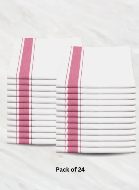 Soft Linen Wiping Cloth, White with Pink stripe (50x70 cm) | Pack of 24