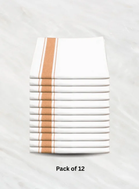 Soft Linen Wiping Cloth, White with Yellow stripe (50x70 cm) | Pack of 12