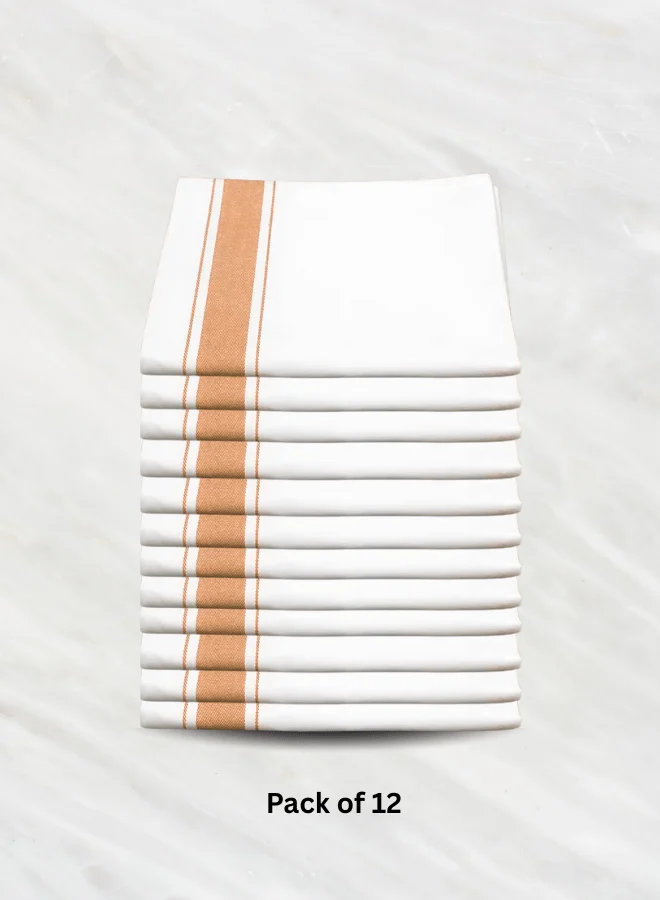 Soft Linen Wiping Cloth, White with Yellow stripe (50x70 cm) | Pack of 12