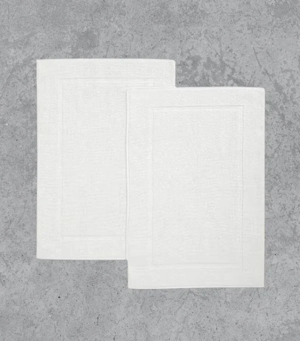 Premium Cotton Bath Mat 50x80cm – 860 GSM, Framed Border Design – White Pack of 2