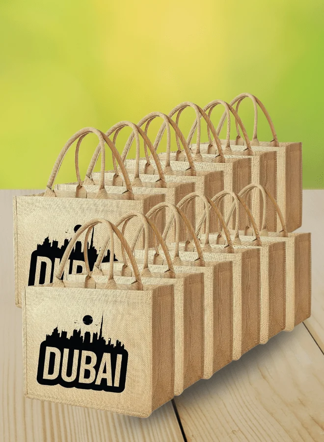 Dubai Souvenir Jute Bag – EcoChic Tote Bags | Pack of 12 | Durable, Stylish & Reusable