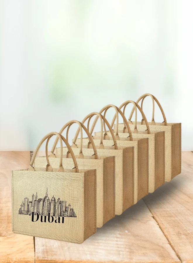 Dubai Souvenir Jute Bag – EcoChic Tote Bags | Pack of 6 | Durable, Stylish & Reusable