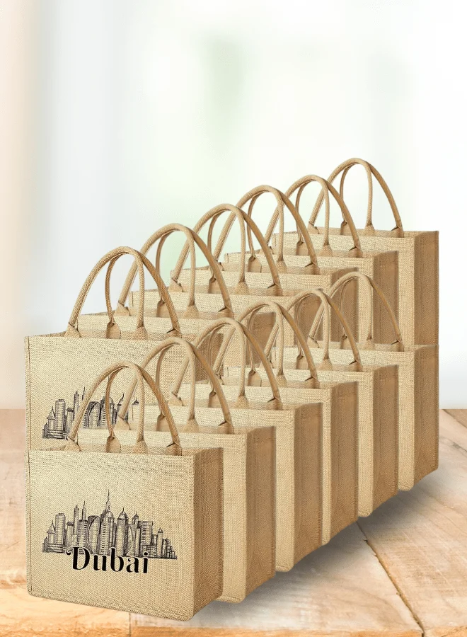 Dubai Souvenir Jute Bag – EcoChic Tote Bags | Pack of 12 | Durable, Stylish & Reusable