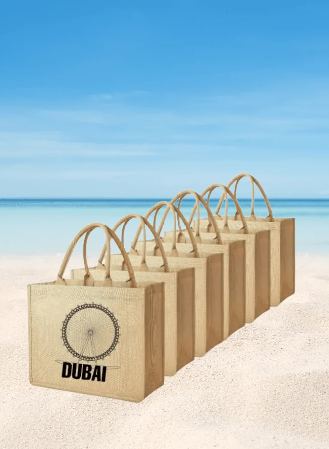 Dubai Souvenir Jute Bag – EcoChic Tote Bags | Pack of 6 | Durable, Stylish & Reusable