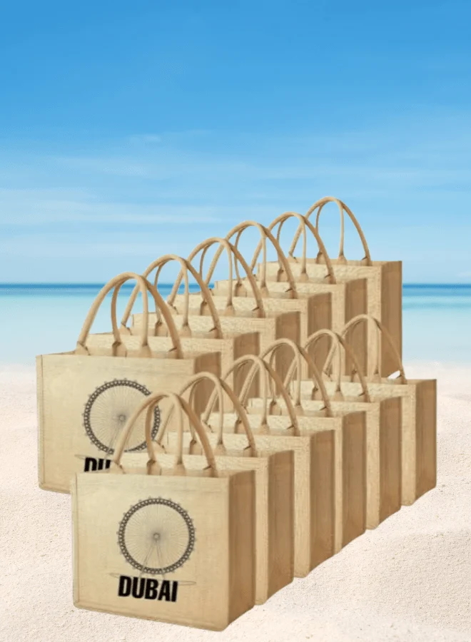 Dubai Souvenir Jute Bag – EcoChic Tote Bags | Pack of 12 | Durable, Stylish & Reusable