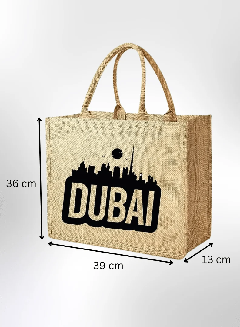 Dubai Souvenir Jute Bag – EcoChic Tote Bags | Pack of 12 | Durable, Stylish & Reusable - Image 3
