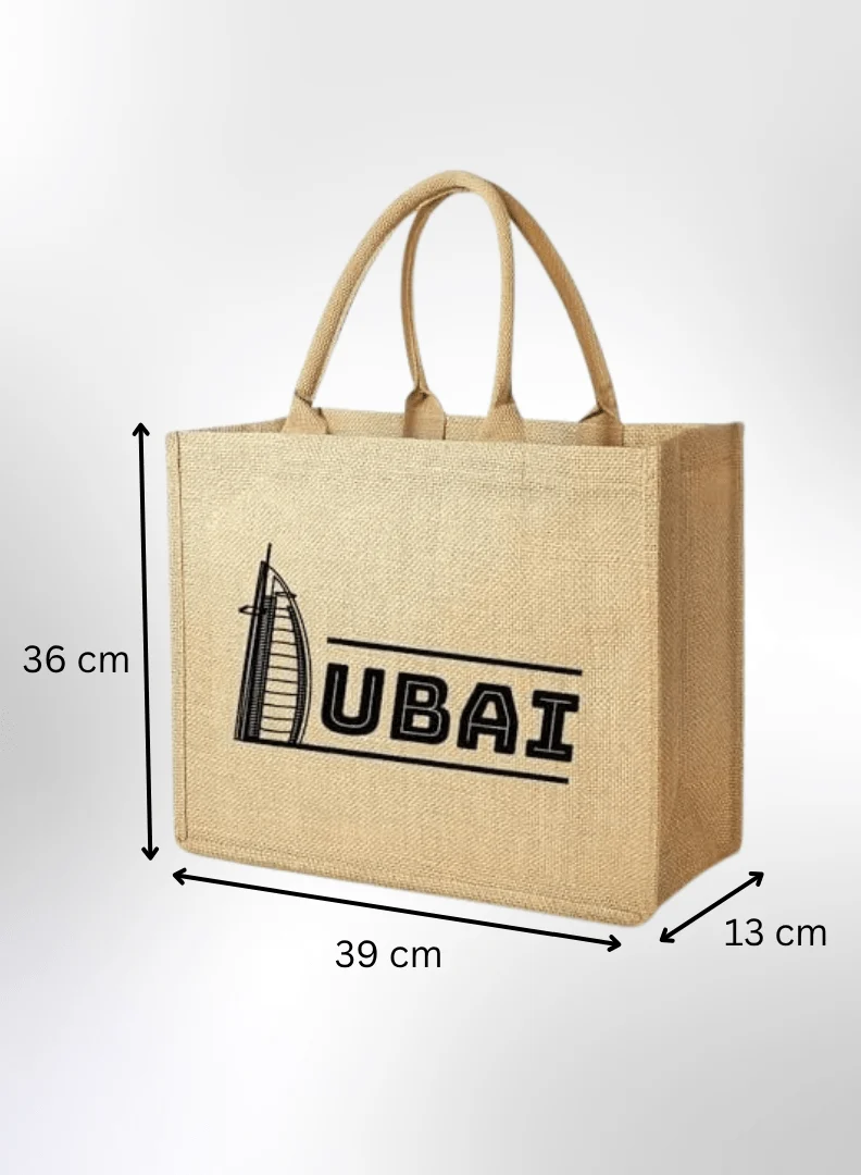 Dubai Souvenir Jute Bag – EcoChic Tote Bags | Pack of 12 | Durable, Stylish & Reusable - Image 3
