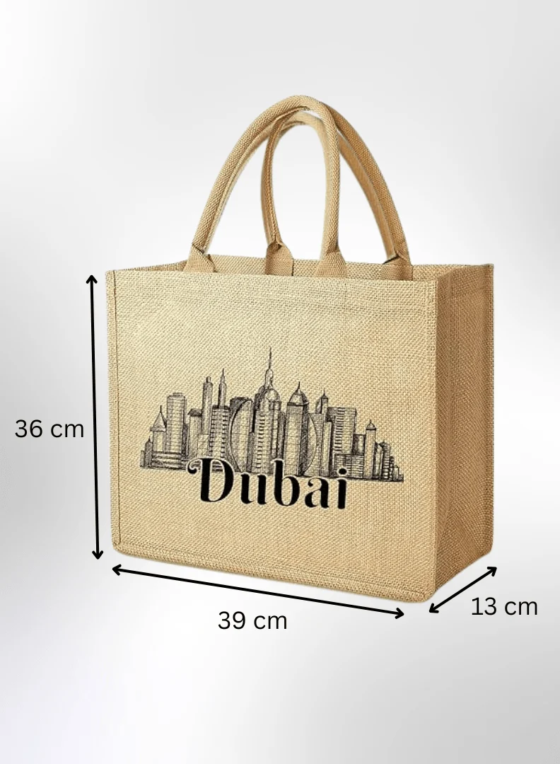 Dubai Souvenir Jute Bag – EcoChic Tote Bags | Pack of 12 | Durable, Stylish & Reusable - Image 3