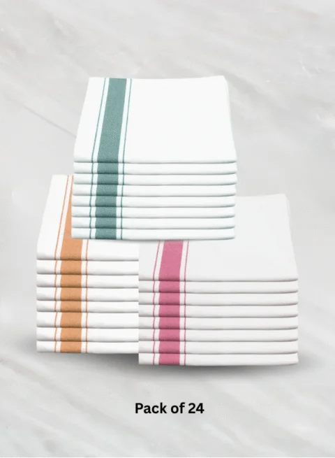 Soft Linen Wiping Cloth, White with Pink, Yellow and Green stripe (50x70 cm) | Pack of 24