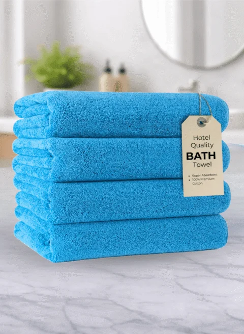 Pearl Coast Luxury Bath Towel Set (Pack of 4) – Premium 100% Cotton, 630 GSM – Ultra Soft, Highly Absorbent Hotel & Spa Quality Towels - Blue
