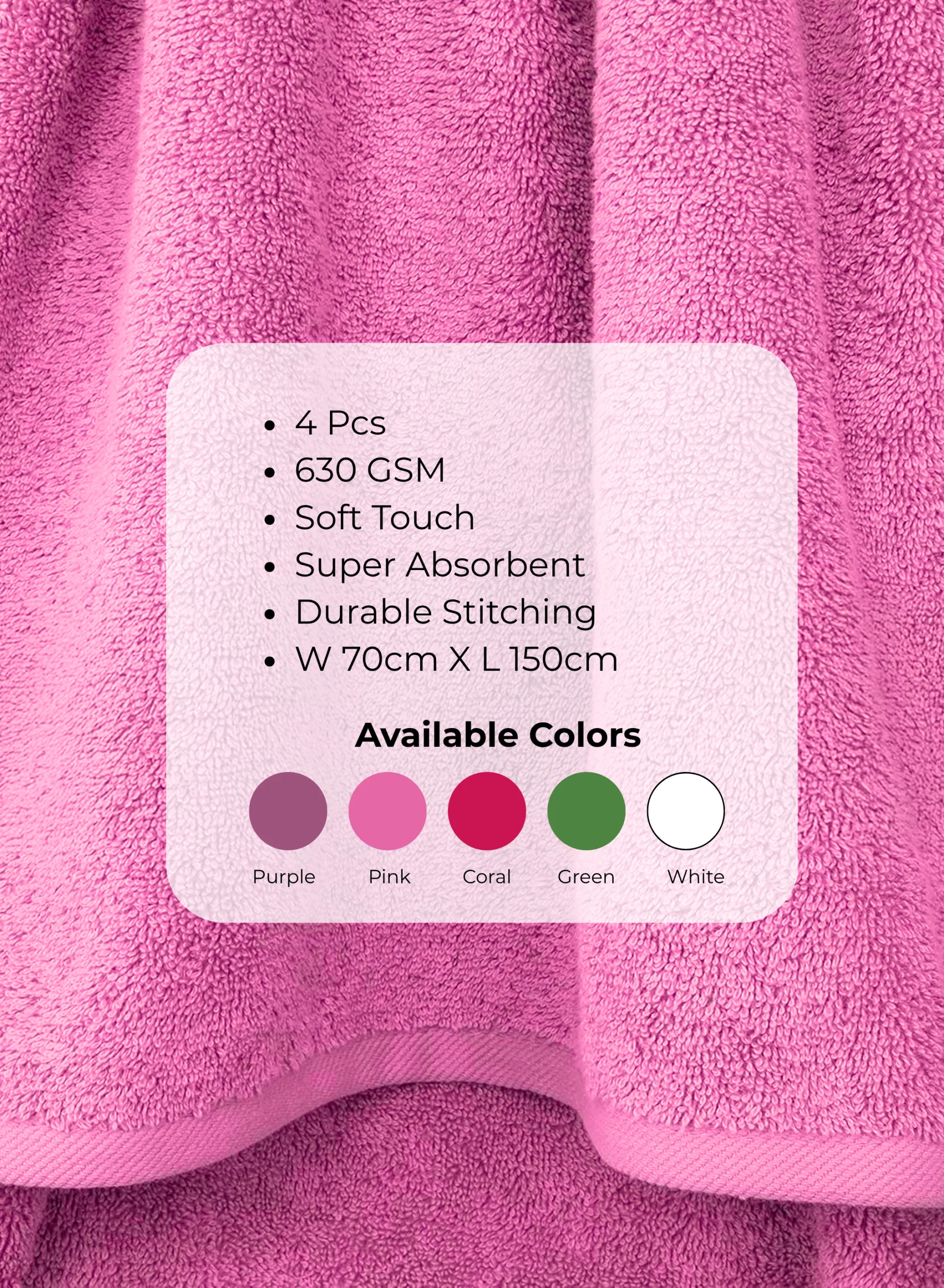 Pearl Coast Luxury Bath Towel Set (Pack of 4) – Premium 100% Cotton, 630 GSM – Ultra Soft, Highly Absorbent Hotel & Spa Quality Towels - Image 3